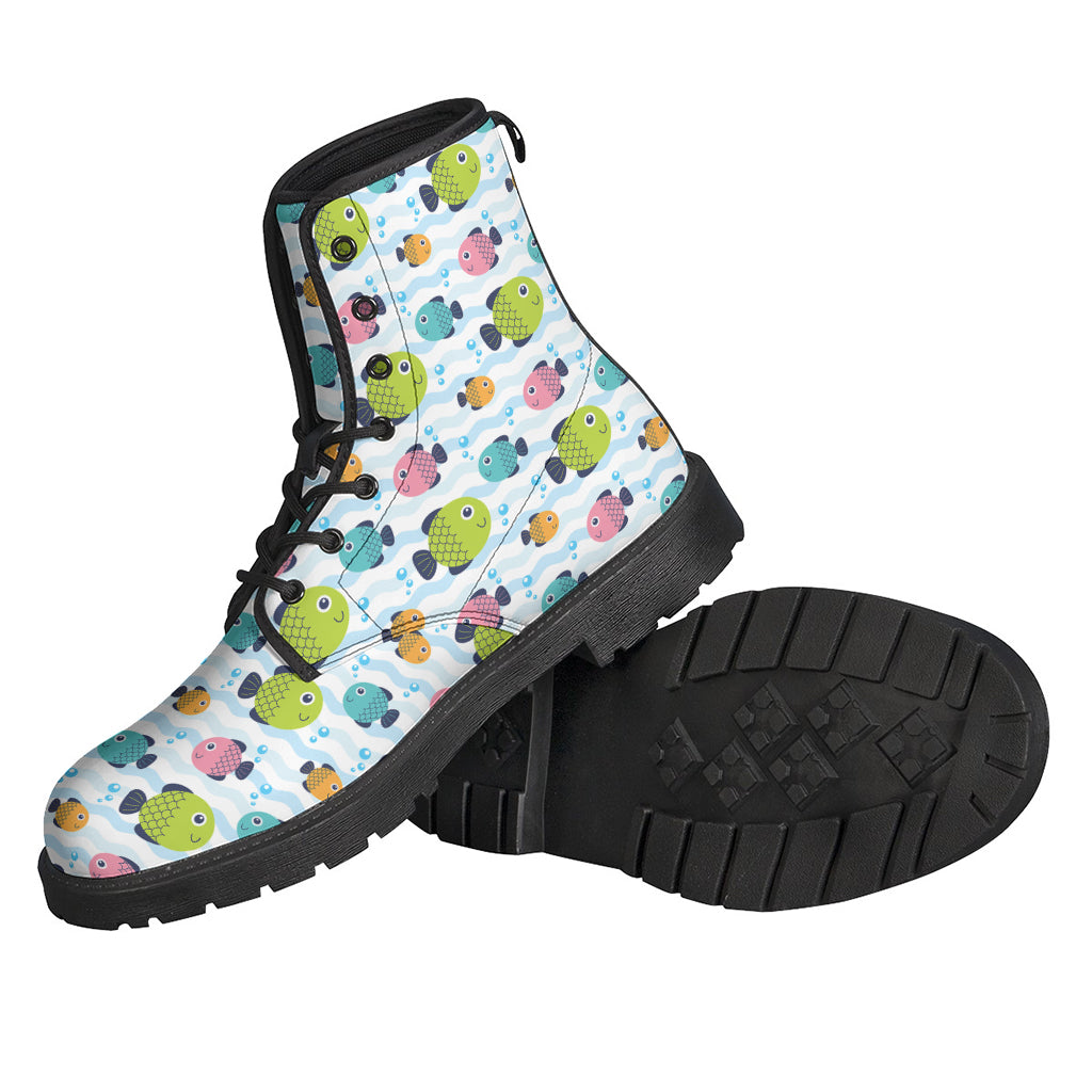 Groovy Cartoon Fish Pattern Leather Lightweight Boots for Hippies - 2