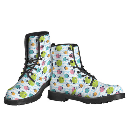 Groovy Cartoon Fish Pattern Leather Lightweight Boots for Hippies - 3