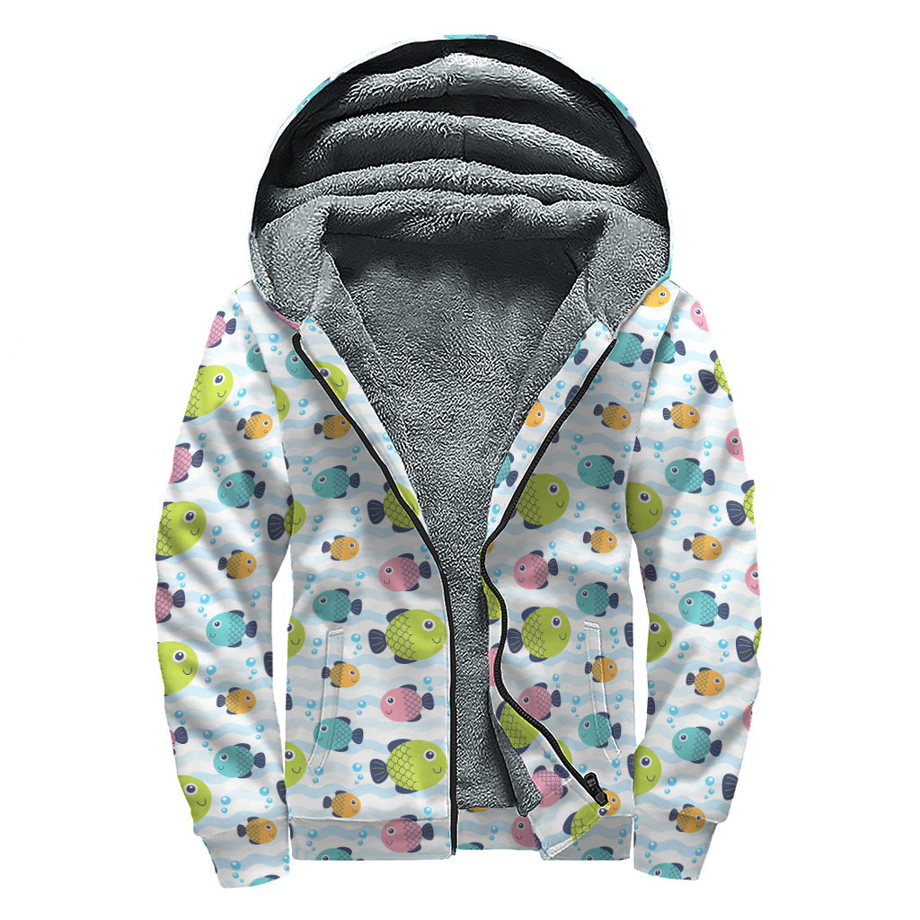 Groovy Fish Pattern Sherpa Lined Hoodie for the Free-Spirited Hippie - 1