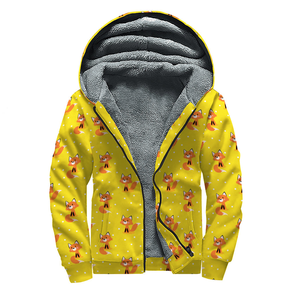 Chic and Cozy: Cartoon Fox Pattern Sherpa Lined Zip Up Hoodie - 1