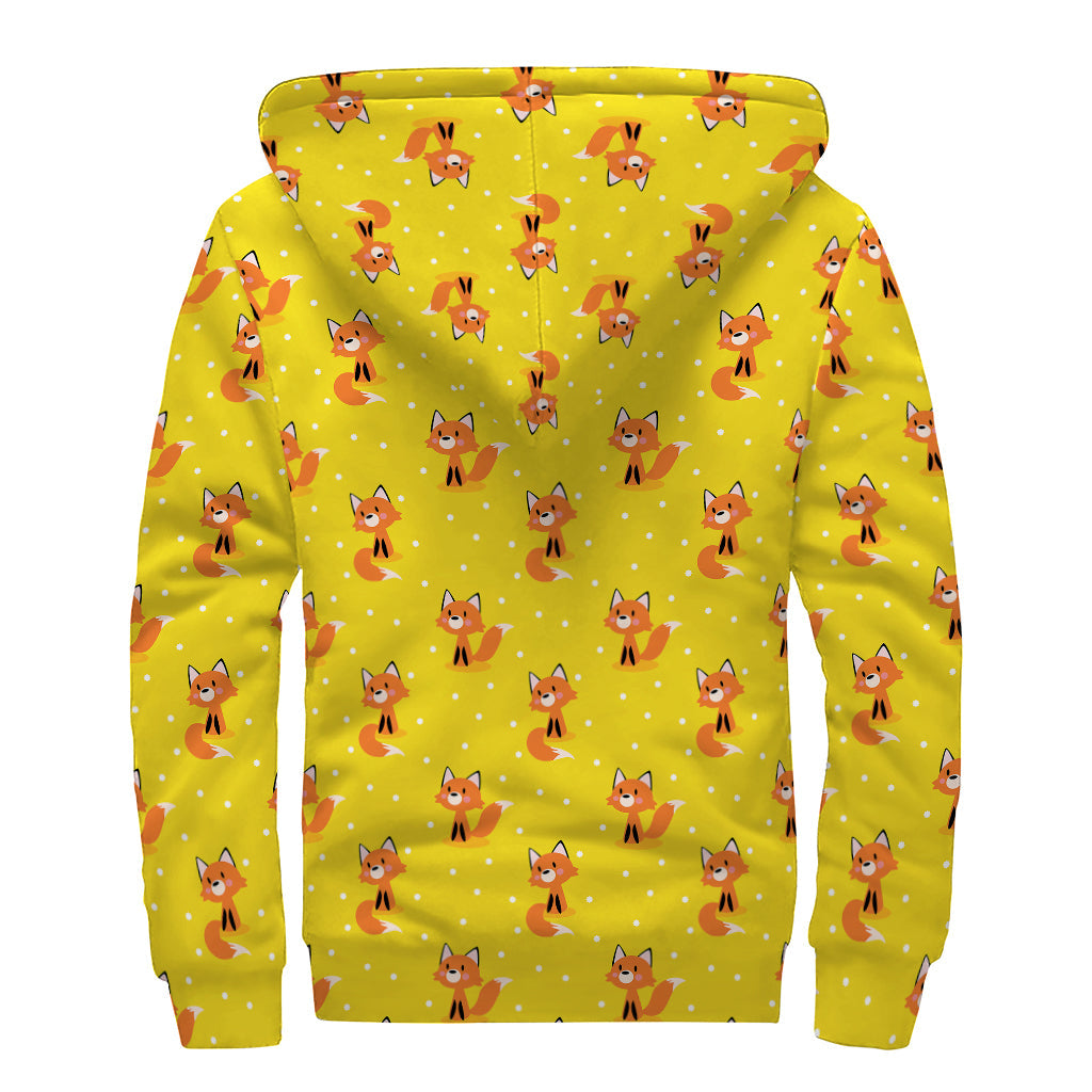 Chic and Cozy: Cartoon Fox Pattern Sherpa Lined Zip Up Hoodie - 2