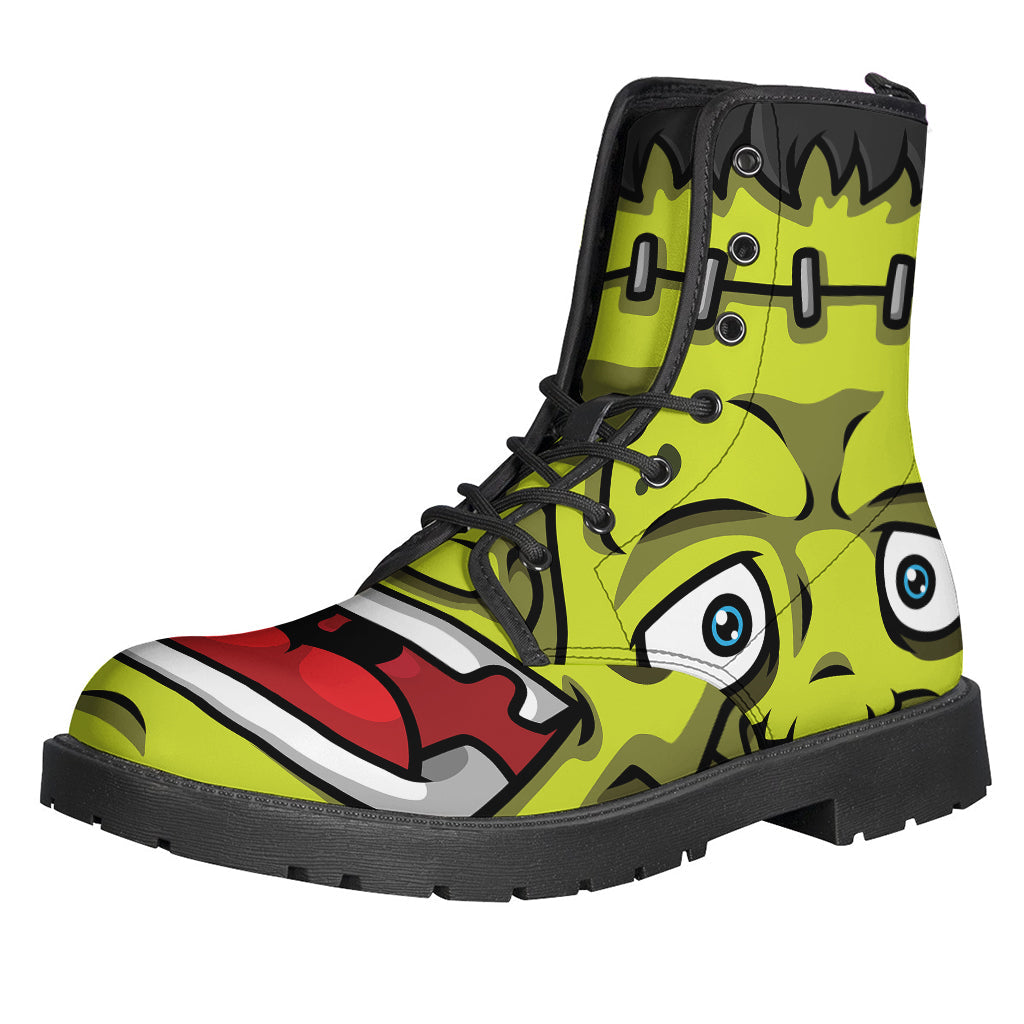 Step Out in Style with Cartoon Frankenstein Print Leather Boots - 1