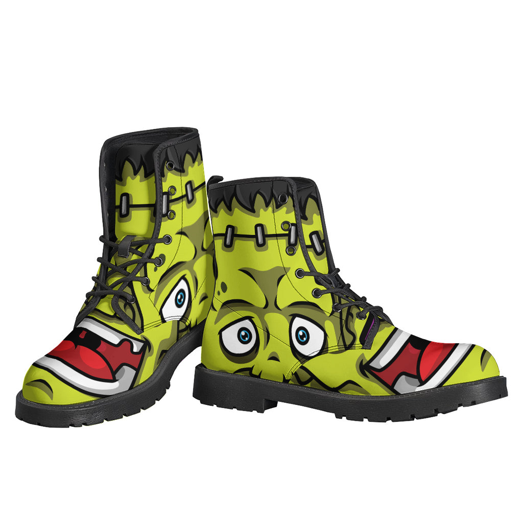 Step Out in Style with Cartoon Frankenstein Print Leather Boots - 3