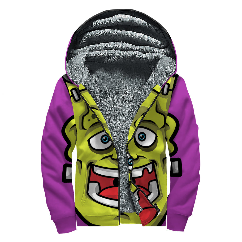 Cartoon Frankenstein Sherpa Lined Zip Up Hoodie for Groovy Hippies - 1