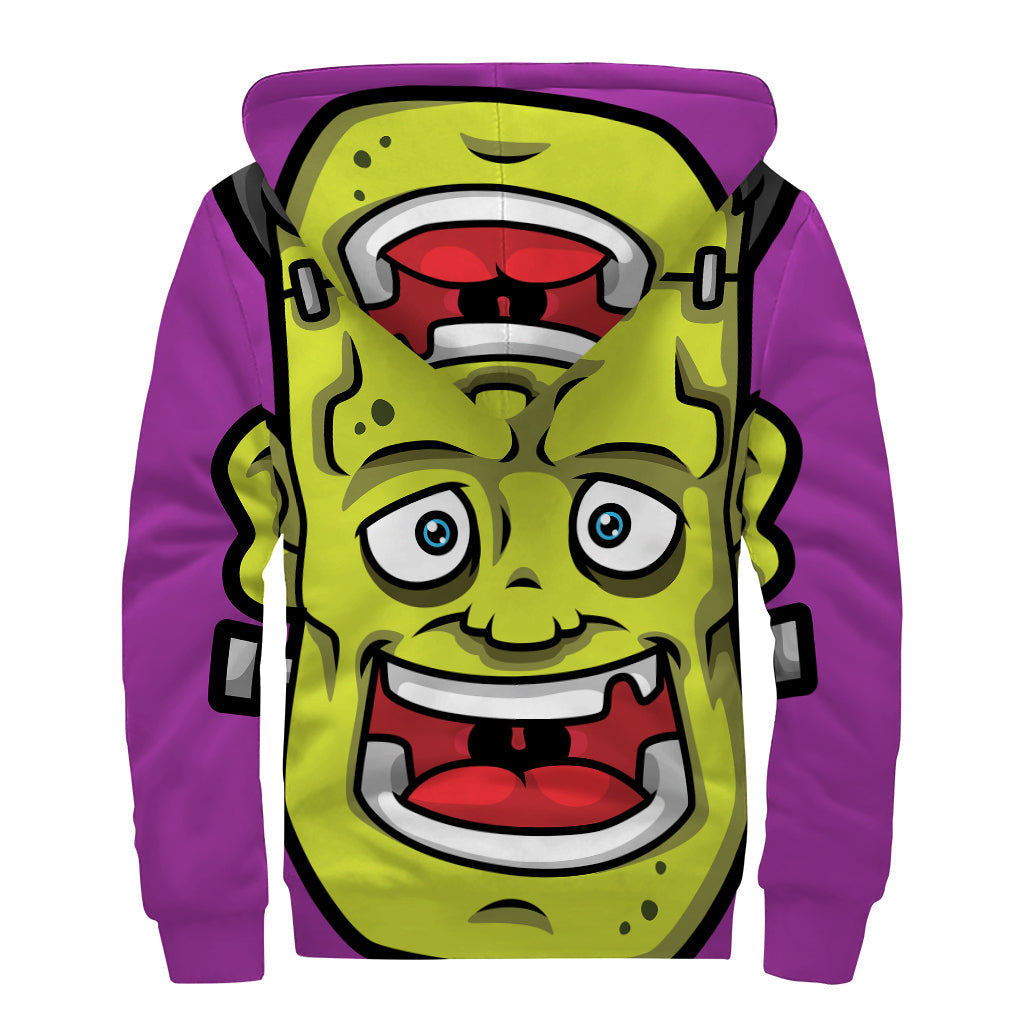 Cartoon Frankenstein Sherpa Lined Zip Up Hoodie for Groovy Hippies - 2