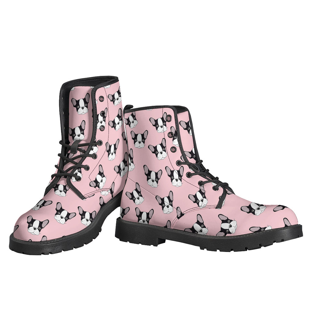 Cool and Comfortable: Cartoon French Bulldog Pattern Leather Lightweight Boots - 3