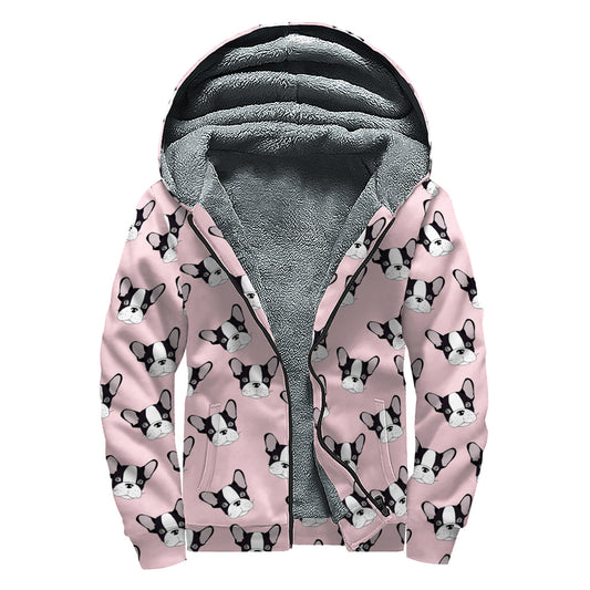 Groovy French Bulldog Sherpa-Lined Zip Up Hoodie for Free-Spirited Hippies - 1