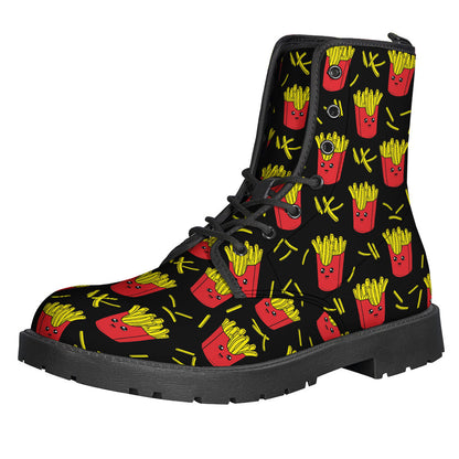 Funky French Fries Pattern Leather Boots for the Hippie Soul - 1