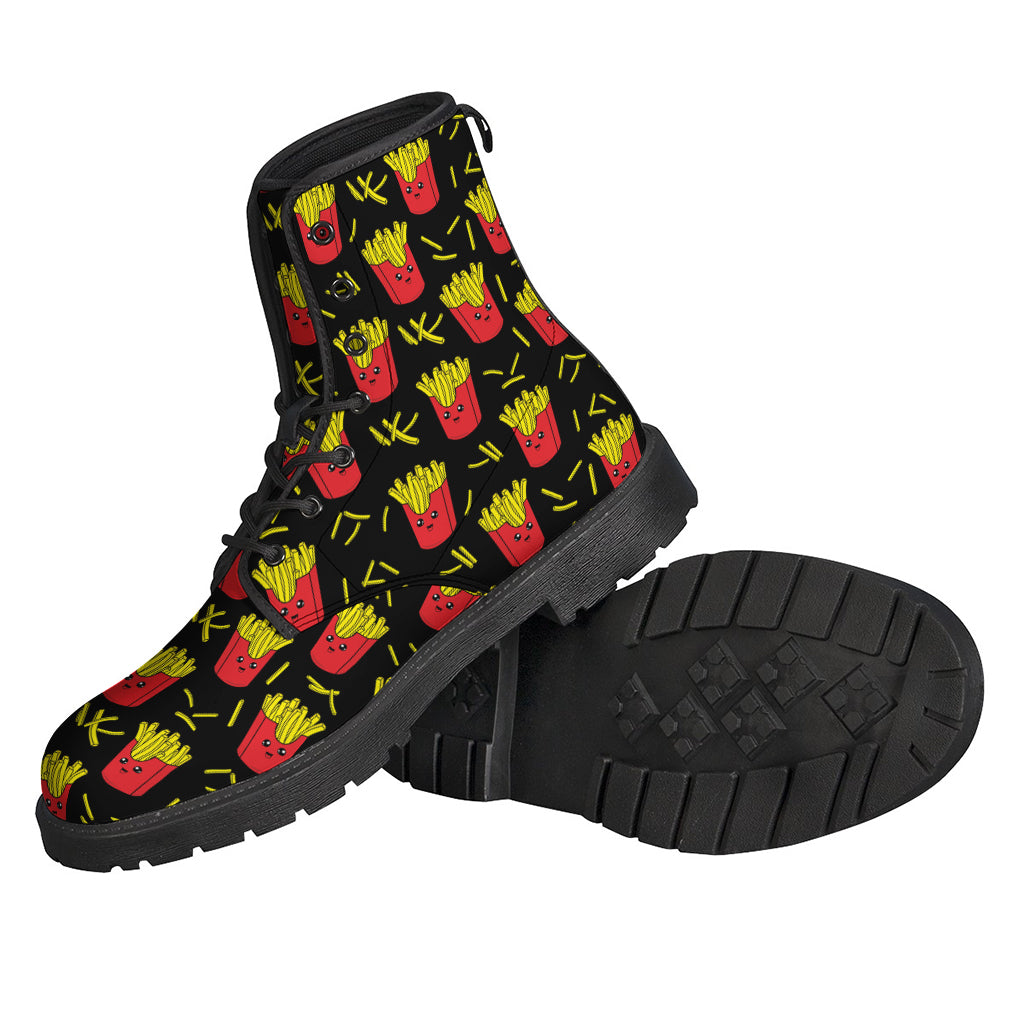 Funky French Fries Pattern Leather Boots for the Hippie Soul - 2