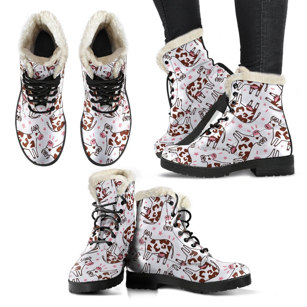 Groovy Cow Print Faux Fur Leather Boots for Bohemian Beauties - 2