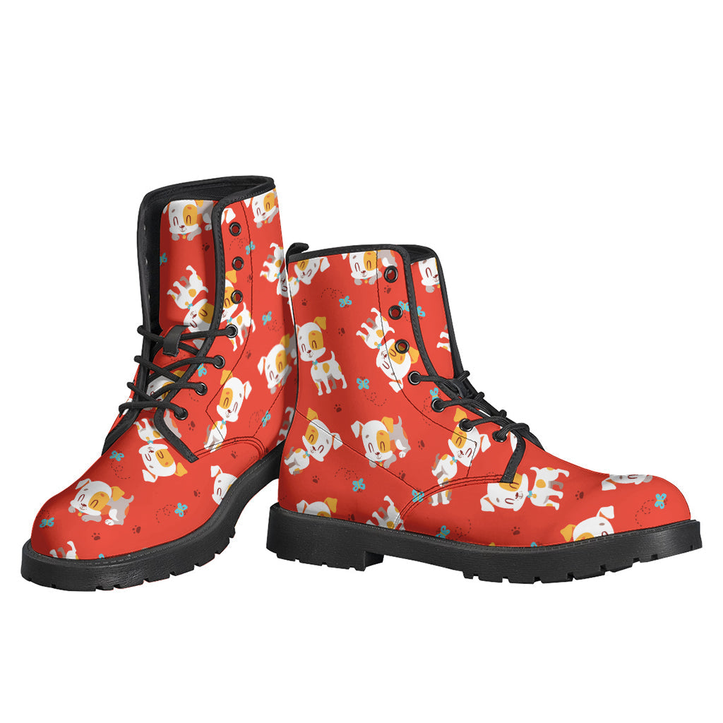 Groovy Cartoon Jack Russell Terrier Print Leather Lightweight Boots for Hippie Souls - 3