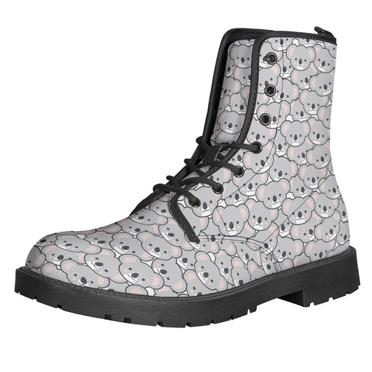 Groovy Koala Patterned Leather Lightweight Boots for Modern Hippies - 1