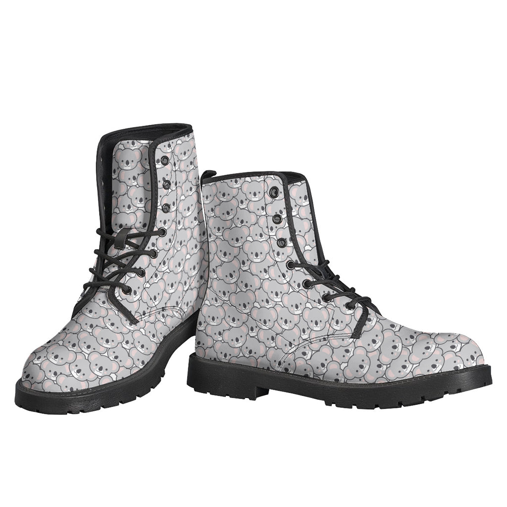 Groovy Koala Patterned Leather Lightweight Boots for Modern Hippies - 3