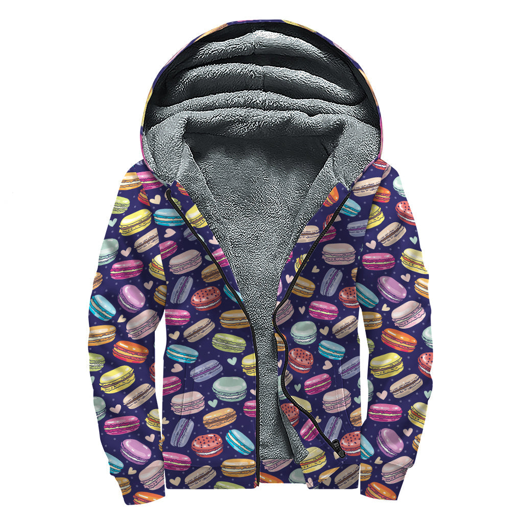 Groovy Hippies Cartoon Macaron Pattern Print Sherpa Lined Zip Up Hoodie - 1