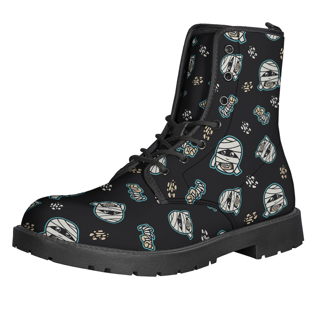 Free-spirited Hippies Leather Lightweight Boots: Embrace Your Inner Peace with Cartoon Mummy Pattern Print - 1