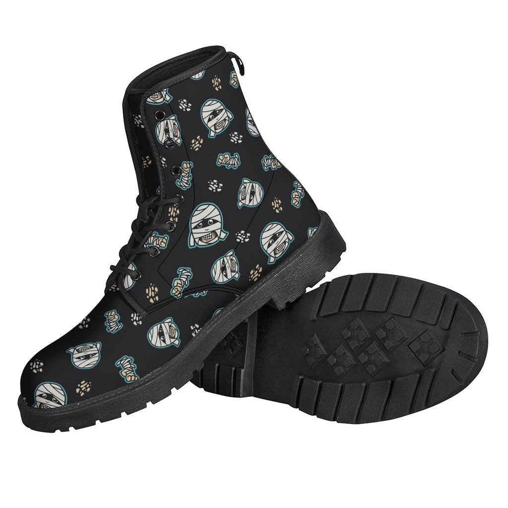 Free-spirited Hippies Leather Lightweight Boots: Embrace Your Inner Peace with Cartoon Mummy Pattern Print - 2