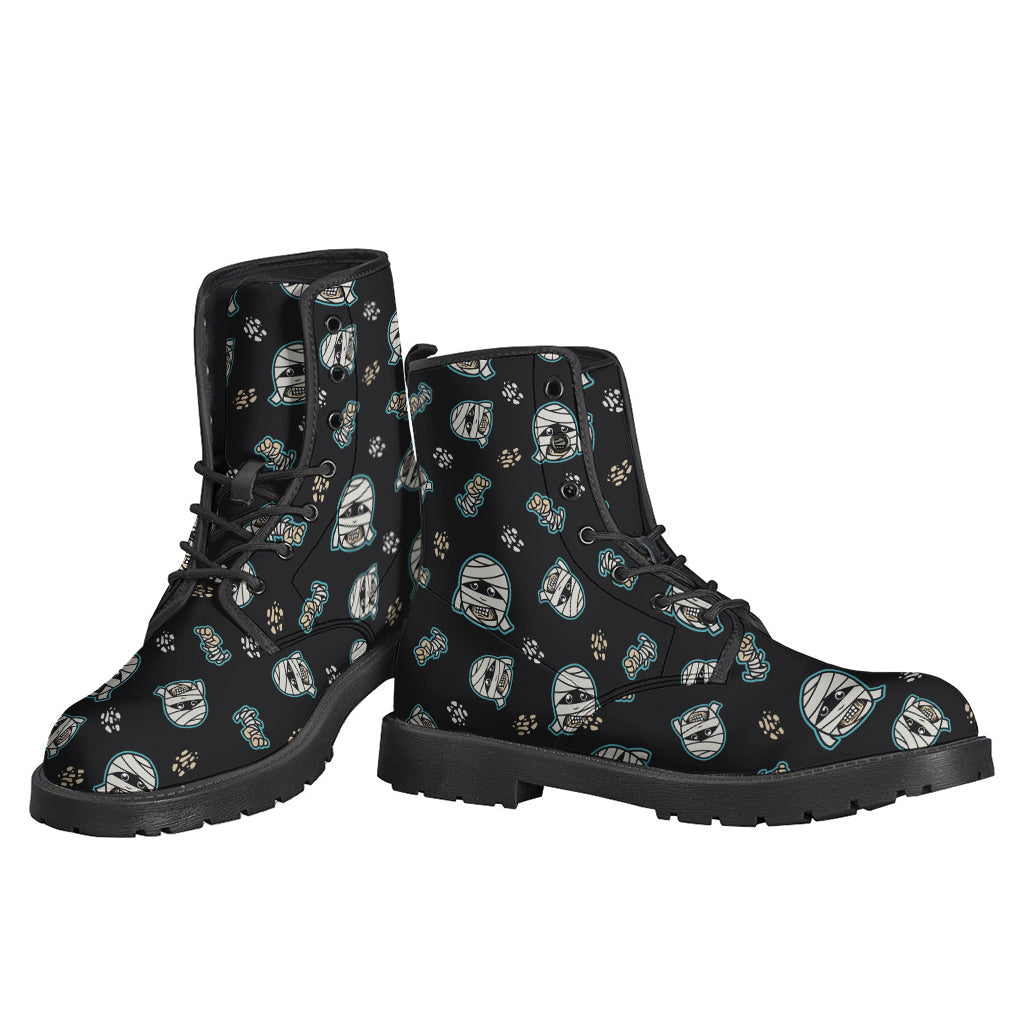 Free-spirited Hippies Leather Lightweight Boots: Embrace Your Inner Peace with Cartoon Mummy Pattern Print - 3