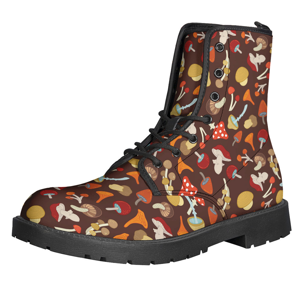 Step Into the Groove with Cartoon Mushroom Pattern Leather Boots - 1