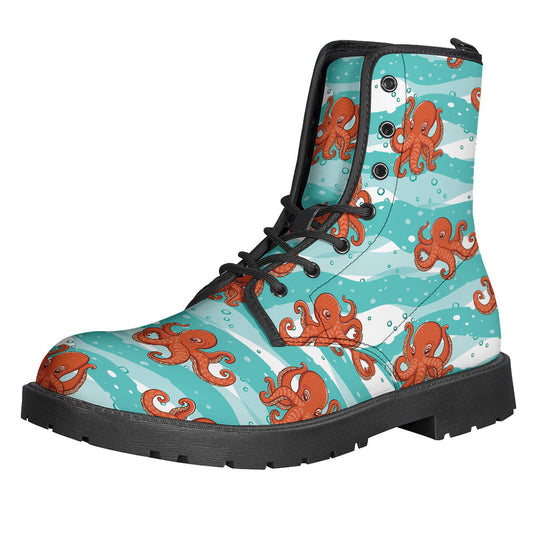 Mystical Octopus Patterned Leather Hippie Boots - 1