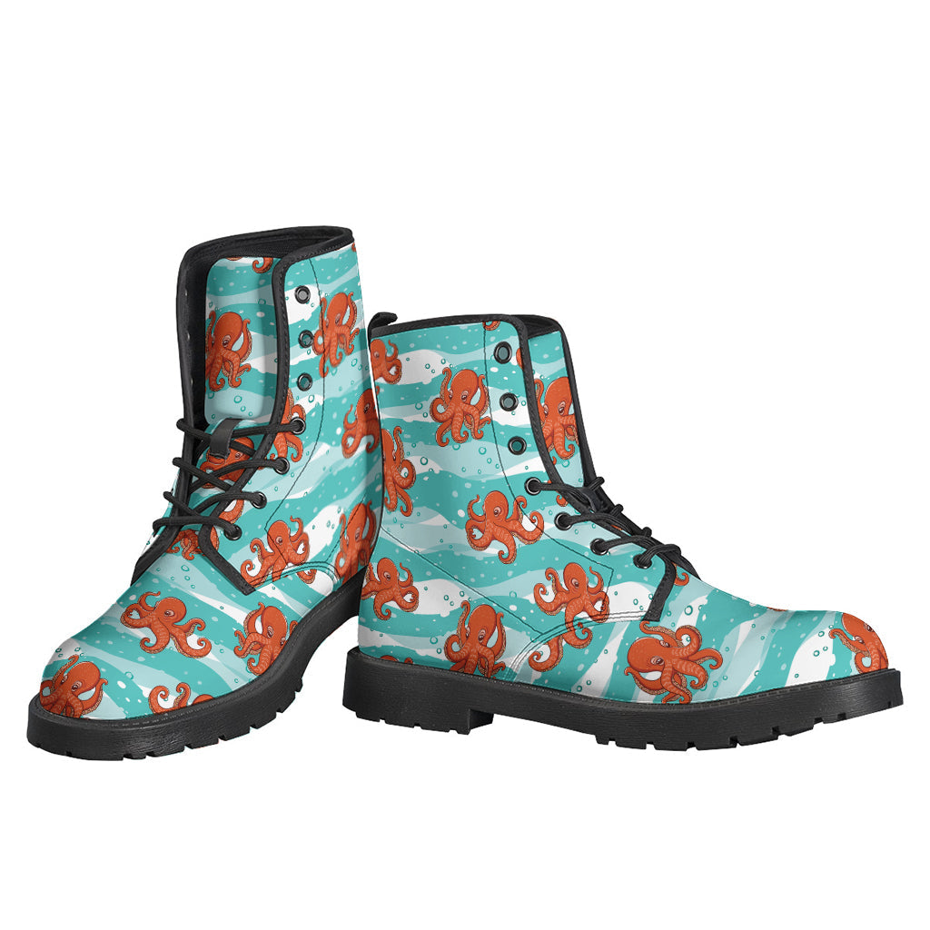 Mystical Octopus Patterned Leather Hippie Boots - 3