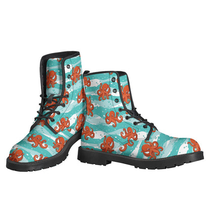 Mystical Octopus Patterned Leather Hippie Boots - 3