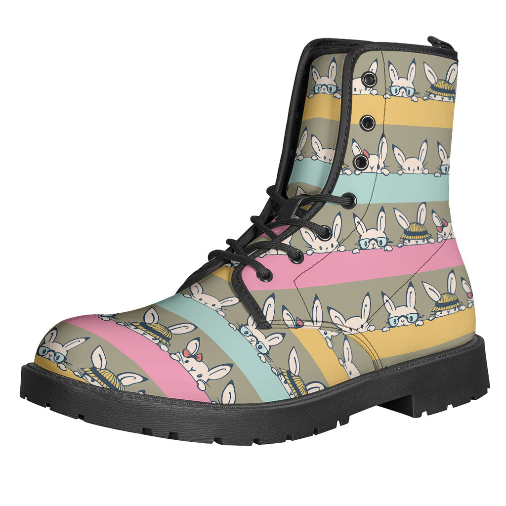 Cartoon Rabbit Pattern Leather Lightweight Boots for Groovy Hippies - 1