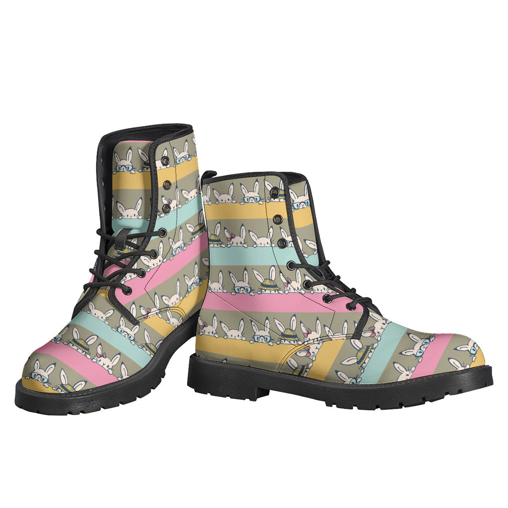 Cartoon Rabbit Pattern Leather Lightweight Boots for Groovy Hippies - 3