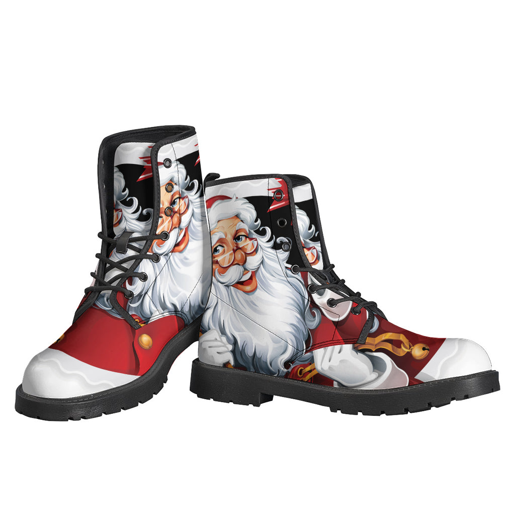 Step Out in Style with Cartoon Santa Claus Print Leather Lightweight Boots - 3