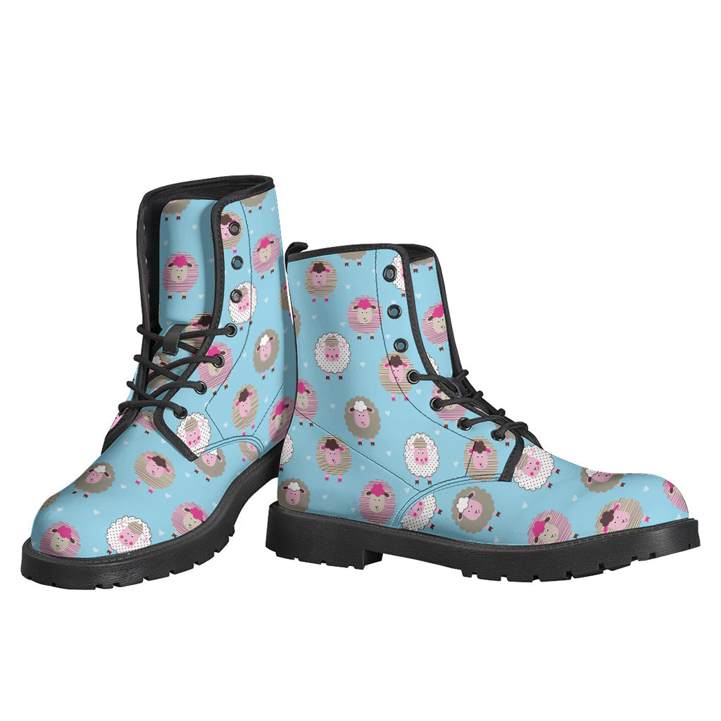 Groovy Sheep Print Leather Boots for Free-Spirited Hippies - 3