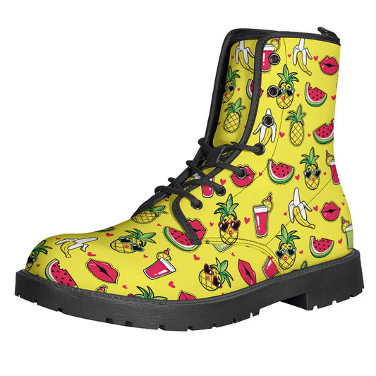 Groovy Hippies Leather Lightweight Boots with Cartoon Tropical Pattern - 1