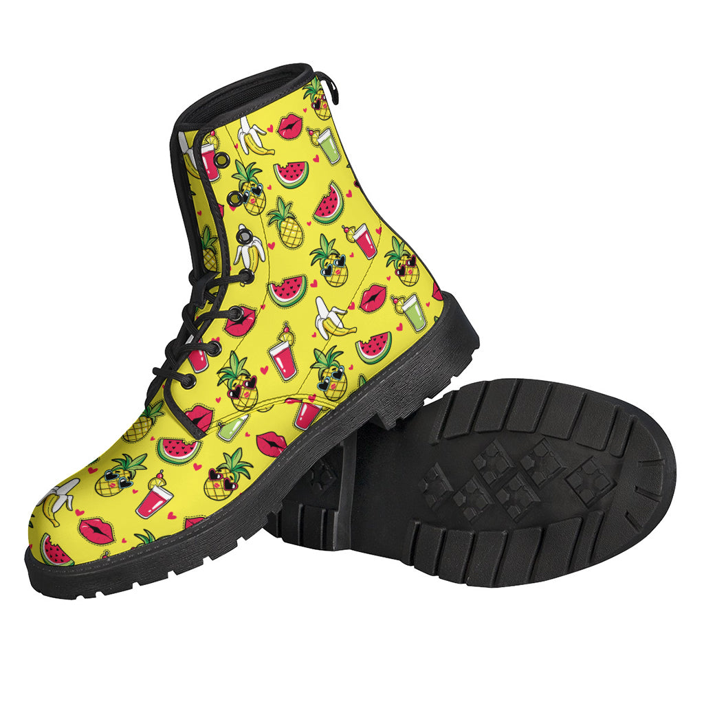 Groovy Hippies Leather Lightweight Boots with Cartoon Tropical Pattern - 2