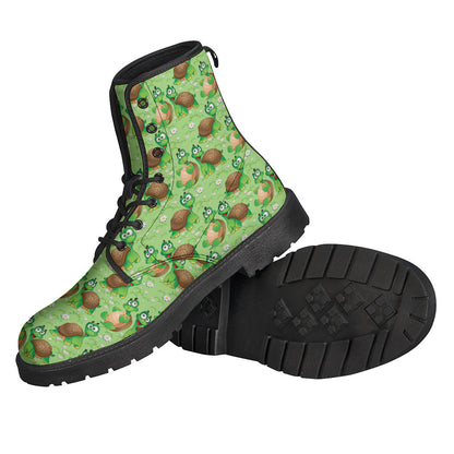 Groovy Vibes: Cartoon Turtle Pattern Leather Lightweight Boots for Hippies - 2