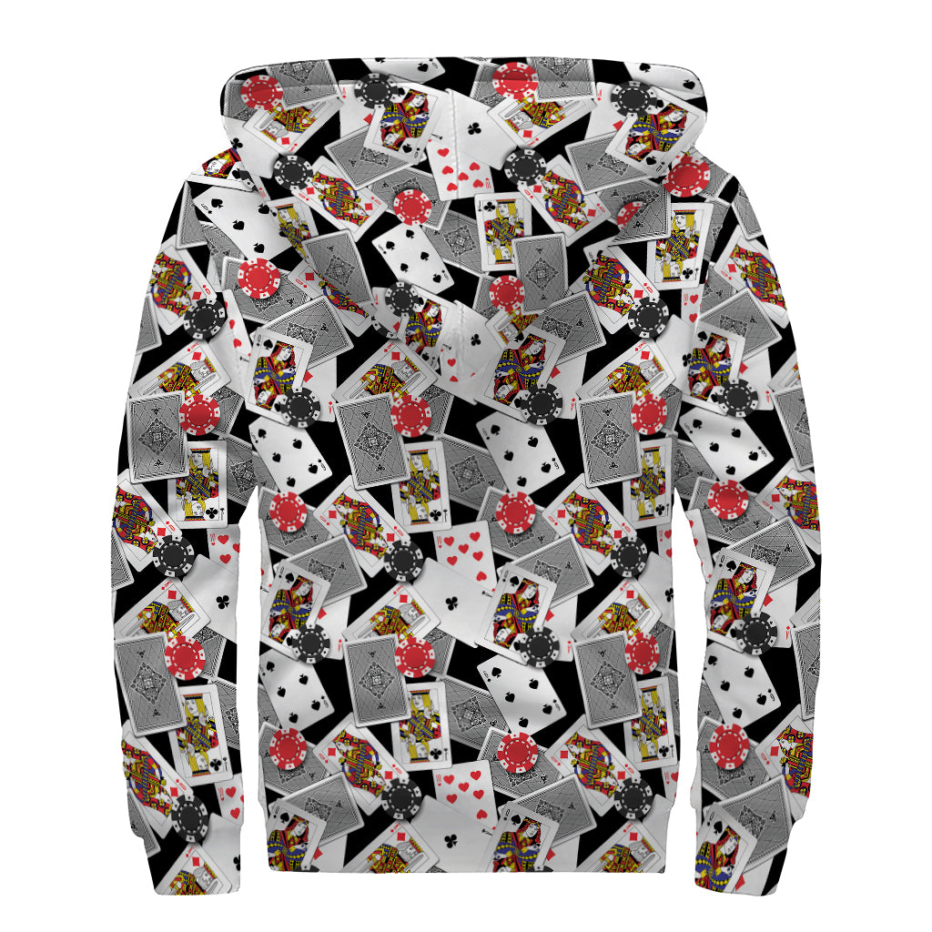 Groovy Casino Card and Chip Pattern Print Sherpa Lined Zip Up Hoodie for Free-Spirited Hippies - 2