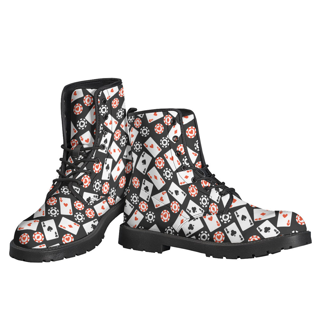 Groovy Leather Boots with Casino Chip and Card Pattern - 3