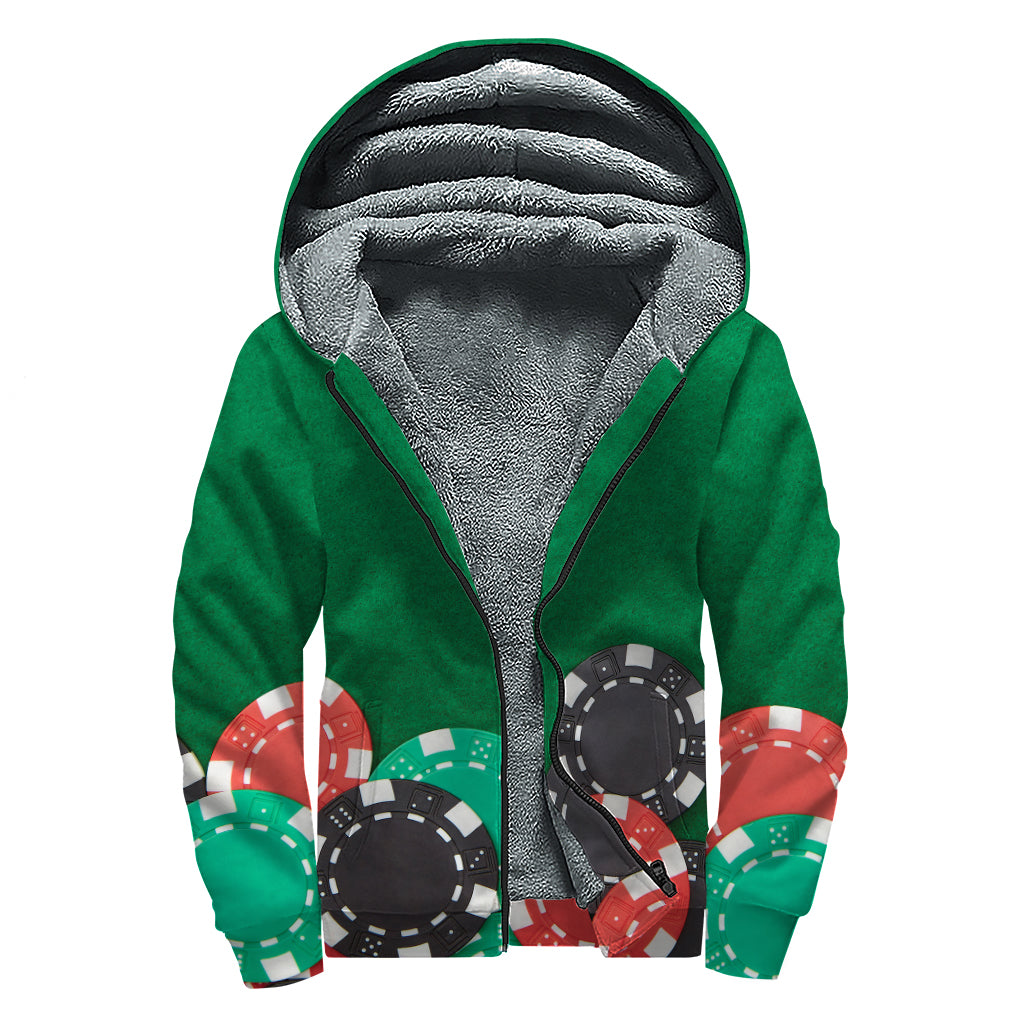 Bohemian Bliss: Casino Poker Chips Print Sherpa Lined Zip Up Hoodie - 1