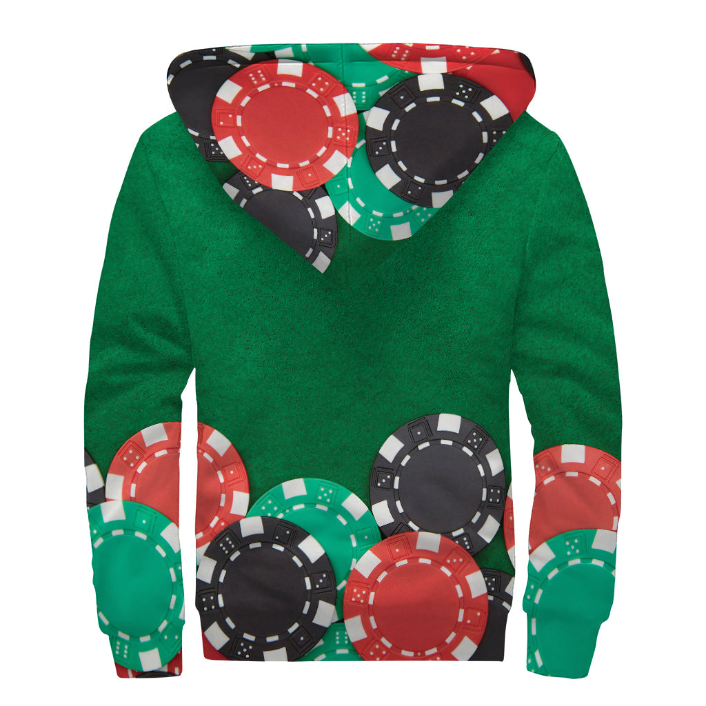 Bohemian Bliss: Casino Poker Chips Print Sherpa Lined Zip Up Hoodie - 2