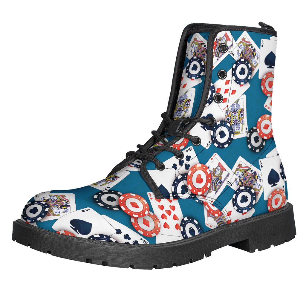 Groovy Casino Poker Pattern Leather Boots for the Hippie Soul - 1