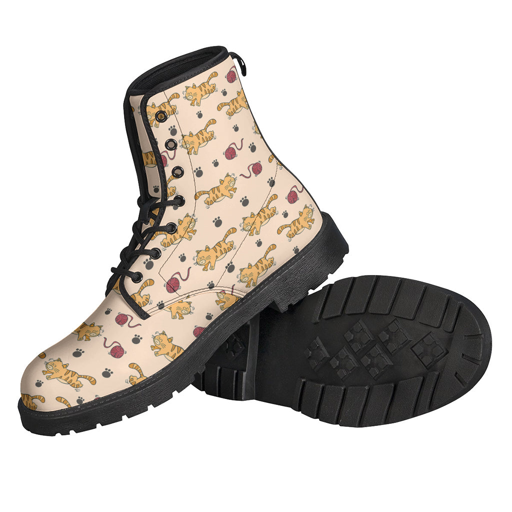 Groovy Cat and Yarn Ball Pattern Leather Hippie Boots - 2