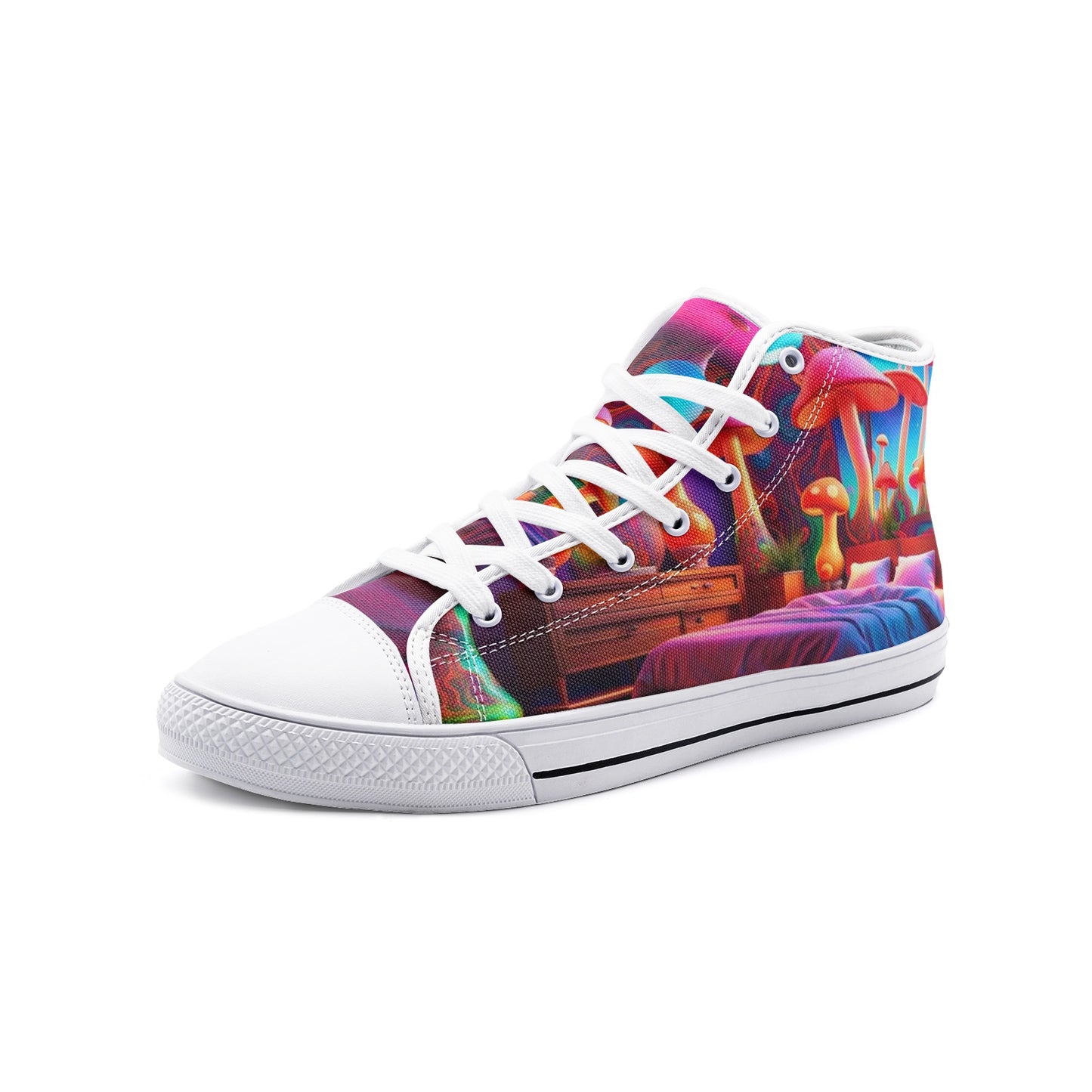 Emerald Blossoms - Psychedelic Mushroom Decor, Hippy Room Unisex High Top Canvas Shoes For Hippies