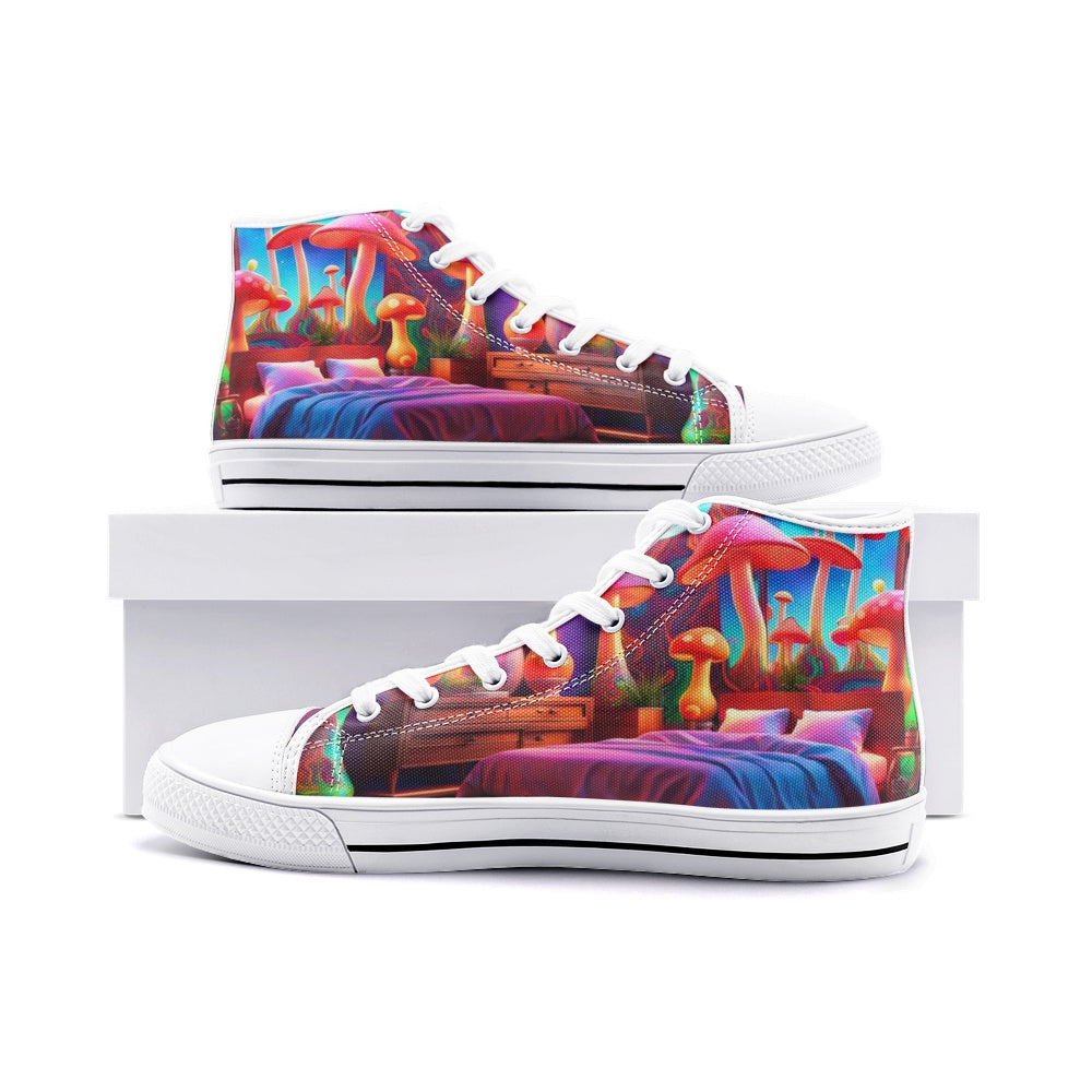 Emerald Blossoms - Psychedelic Mushroom Decor, Hippy Room Unisex High Top Canvas Shoes For Hippies