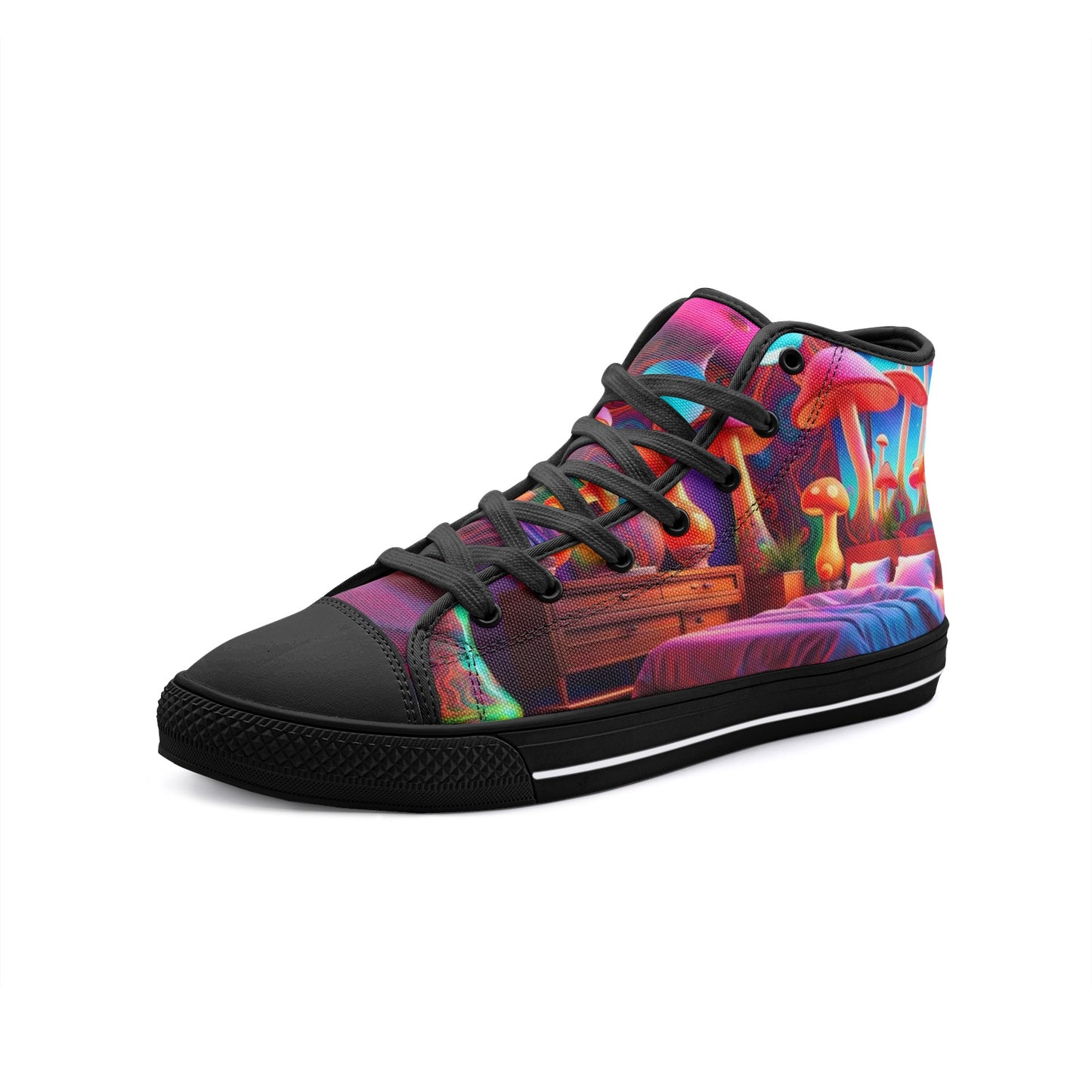 Emerald Blossoms - Psychedelic Mushroom Decor, Hippy Room Unisex High Top Canvas Shoes For Hippies