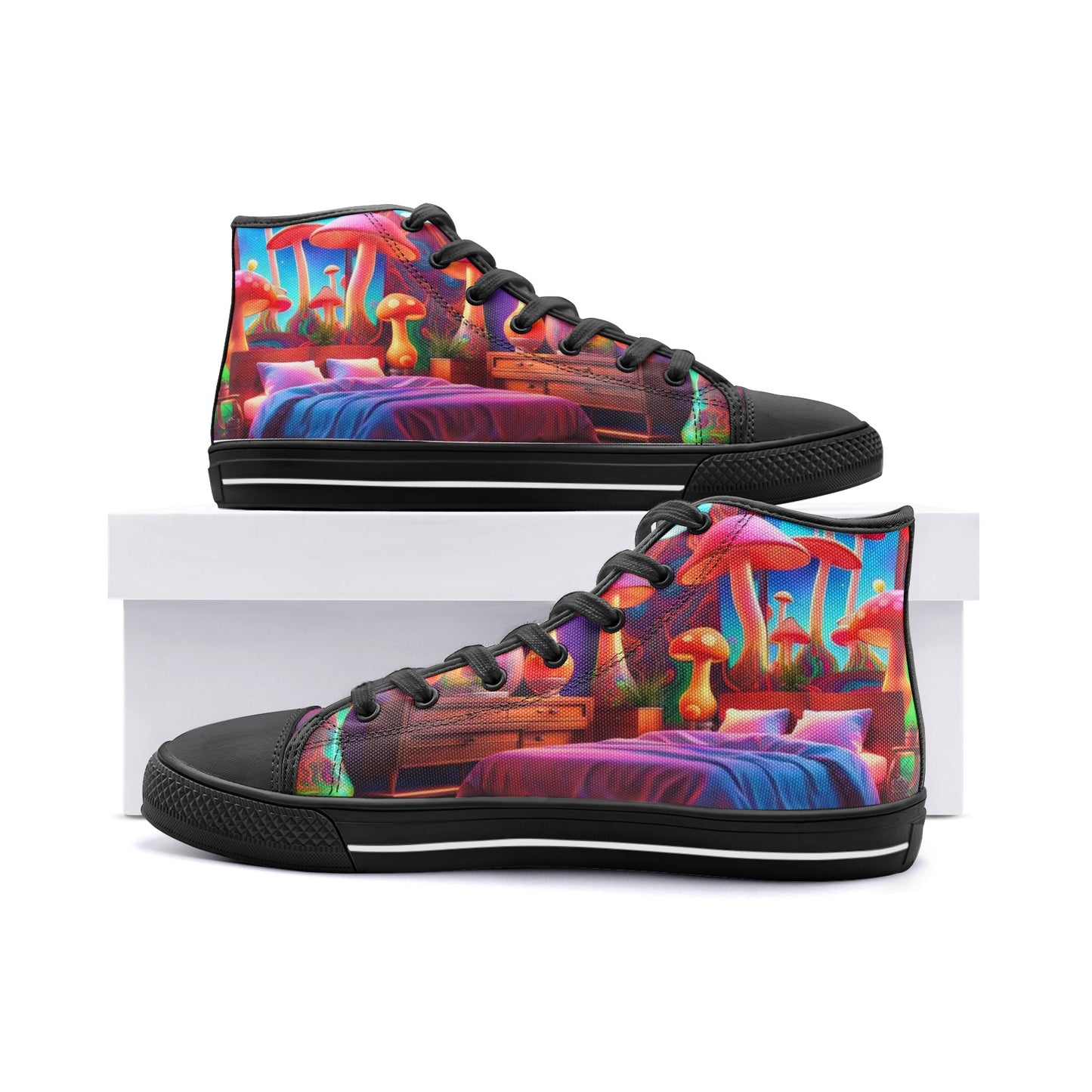 Emerald Blossoms - Psychedelic Mushroom Decor, Hippy Room Unisex High Top Canvas Shoes For Hippies