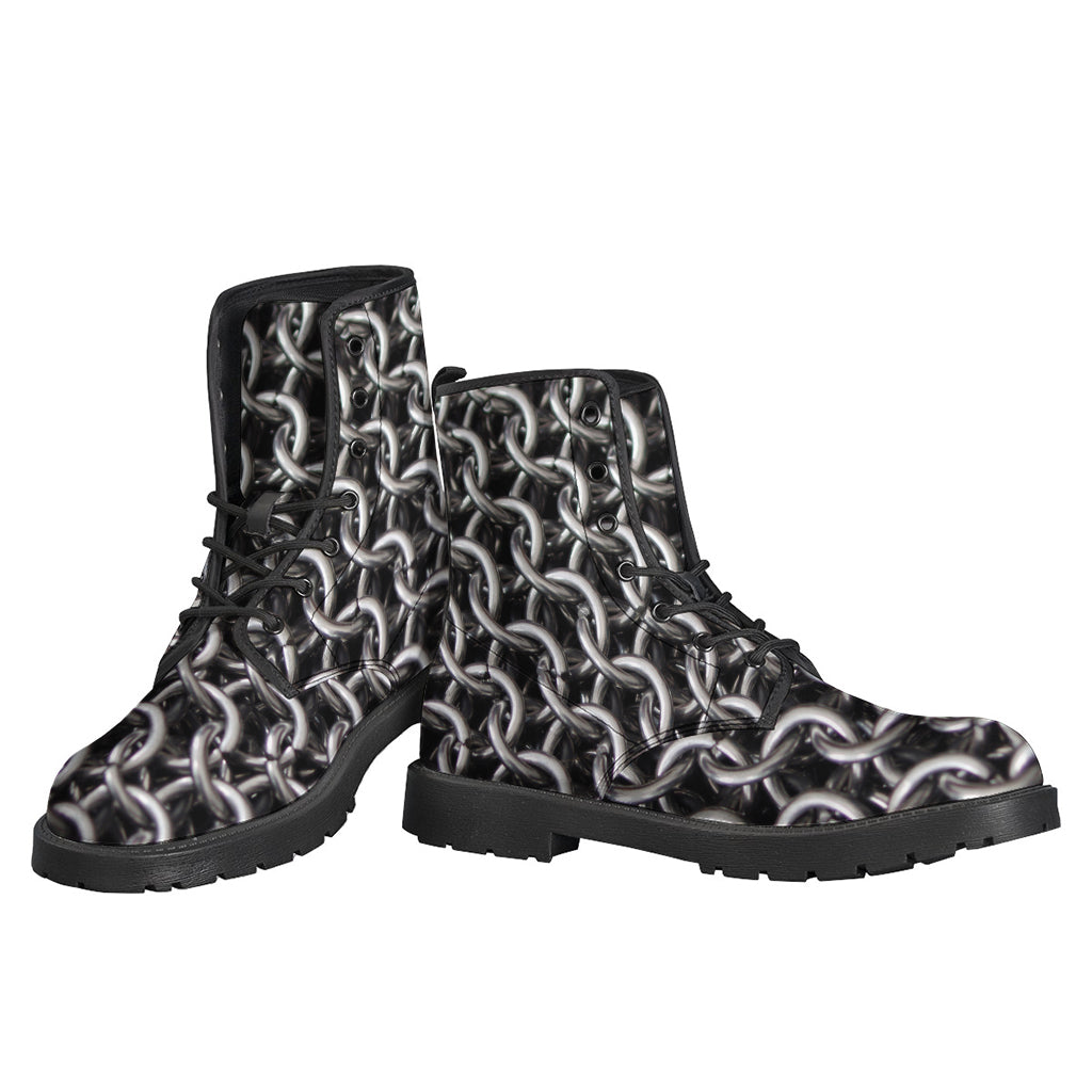 Groovy Chainmail Ring Pattern Leather Boots for Free-Spirited Hippies - 3