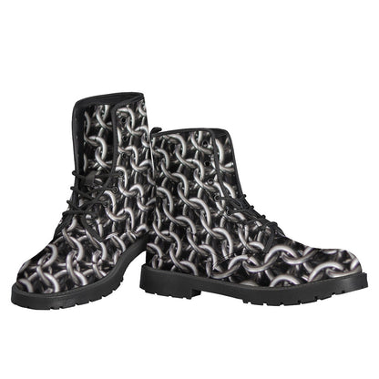 Groovy Chainmail Ring Pattern Leather Boots for Free-Spirited Hippies - 3