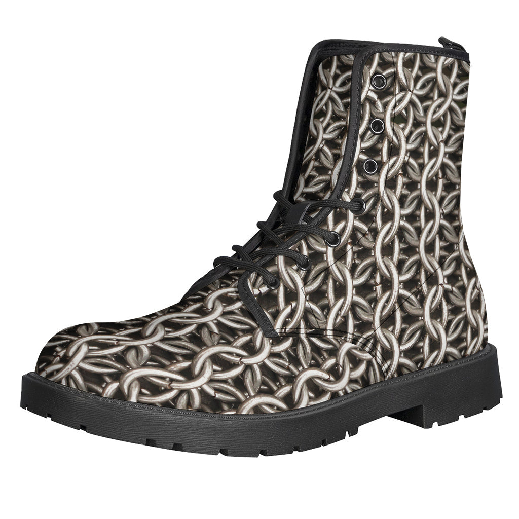 Groovy Chainmail Ring Print Leather Boots for Stylish Hippies - 1