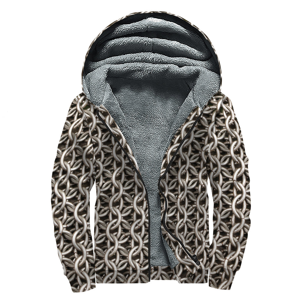 Chainmail Ring Print Sherpa Lined Zip Up Hoodie: Embrace Your Inner Hippie Vibe - 1