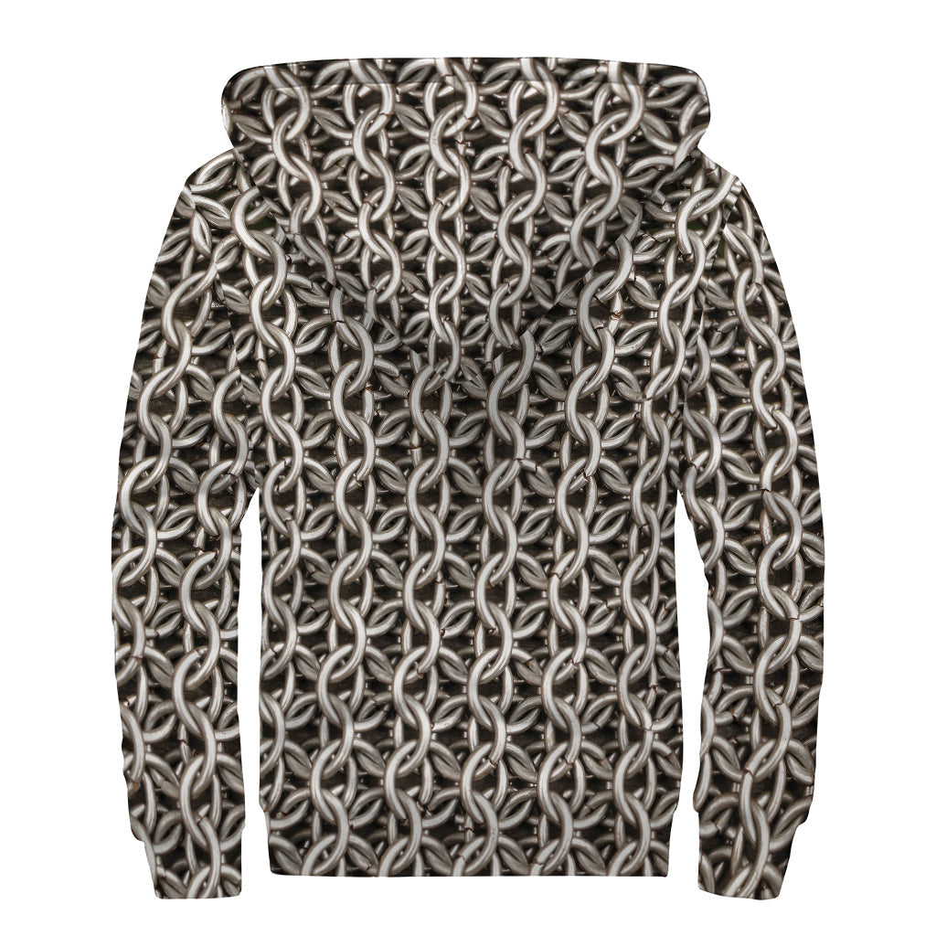 Chainmail Ring Print Sherpa Lined Zip Up Hoodie: Embrace Your Inner Hippie Vibe - 2