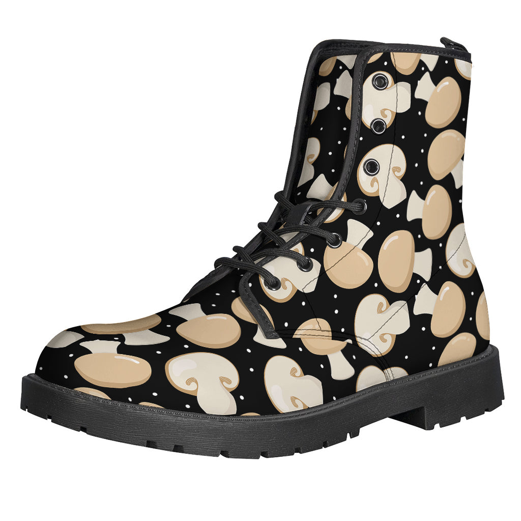 Champignon Mushroom Pattern Leather Boots for Free-Spirited Hippies - 1