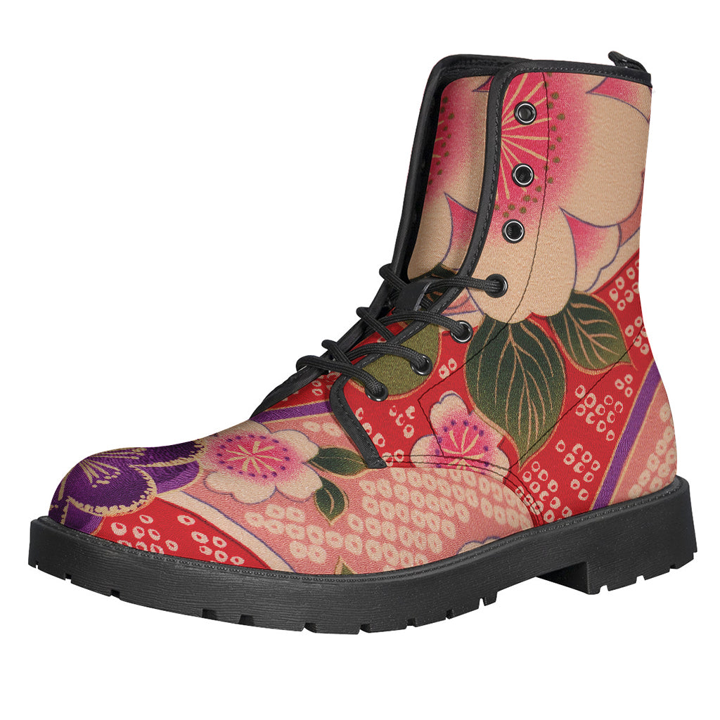 Cherry Blossom Kimono-Print Leather Boots for Modern Hippies - 1