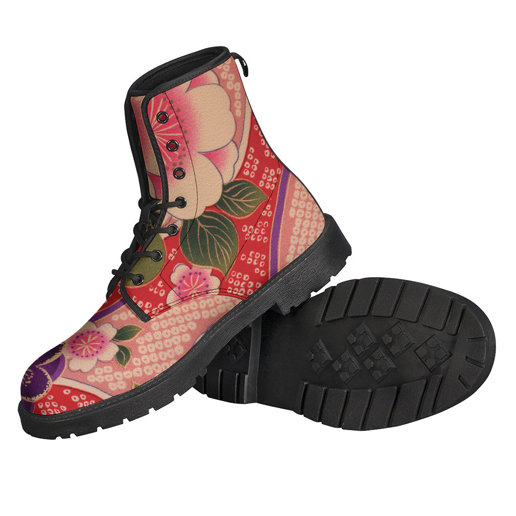 Cherry Blossom Kimono-Print Leather Boots for Modern Hippies - 2